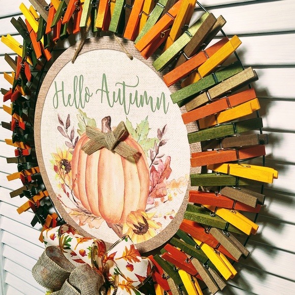 Hand Crafted Fall Clothespin Wreath - Picture 6 of 7